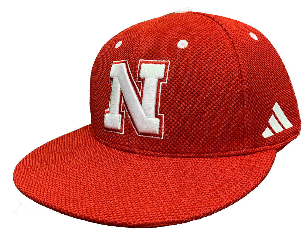 Adidas 2024 Red Nebraska Iron N Mesh Fitted Flat Brim