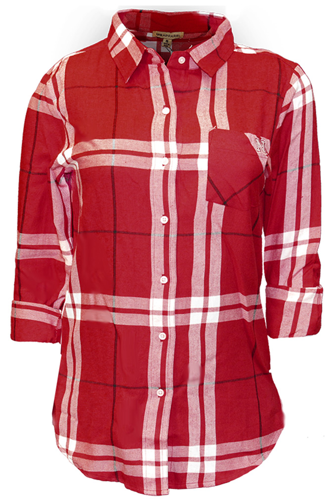 red oversized button up shirt