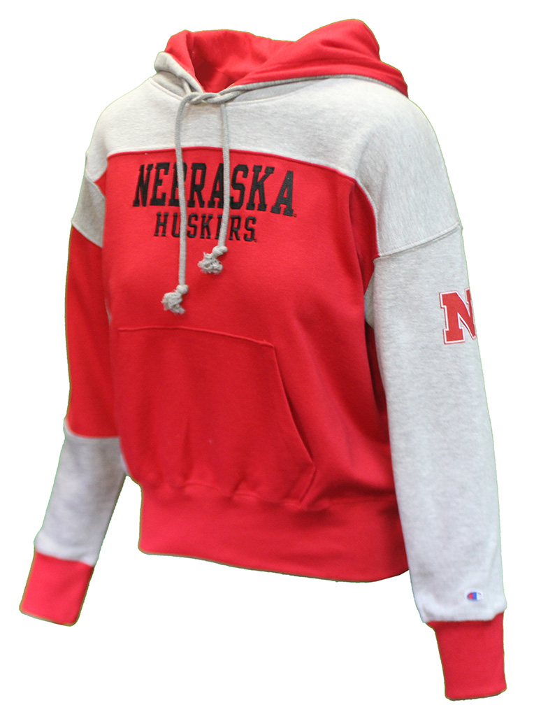 Womens Red And Oxford Grey Nebraska Huskers Patchwork Hoodie Champion