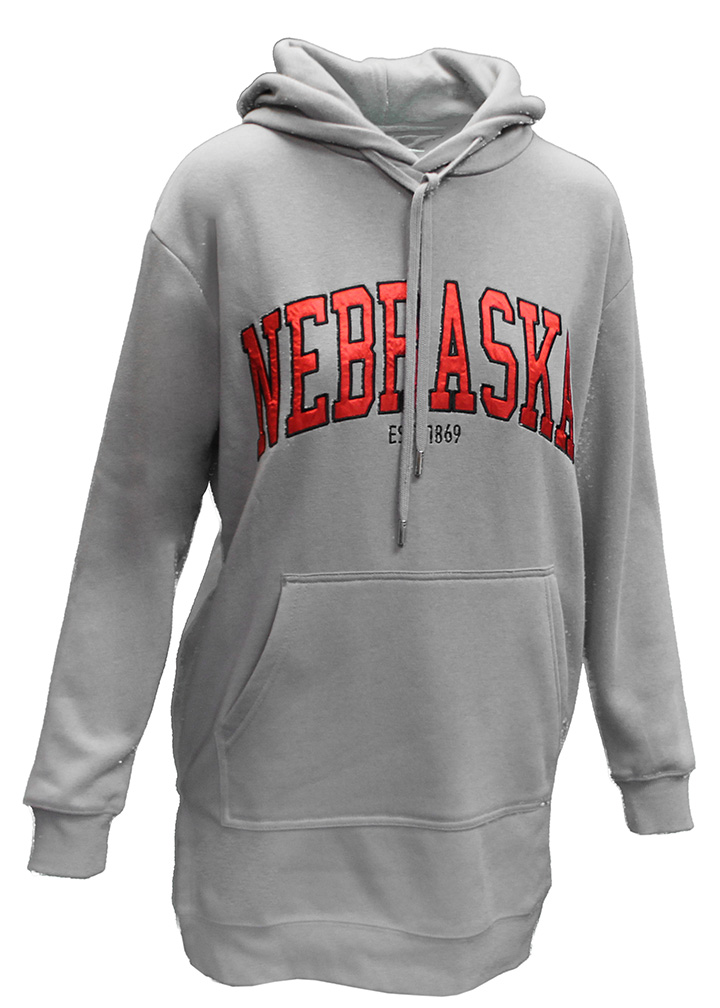 Womens Nebraska Grey To The Point Hooded Sweater Dress Gameday Couture